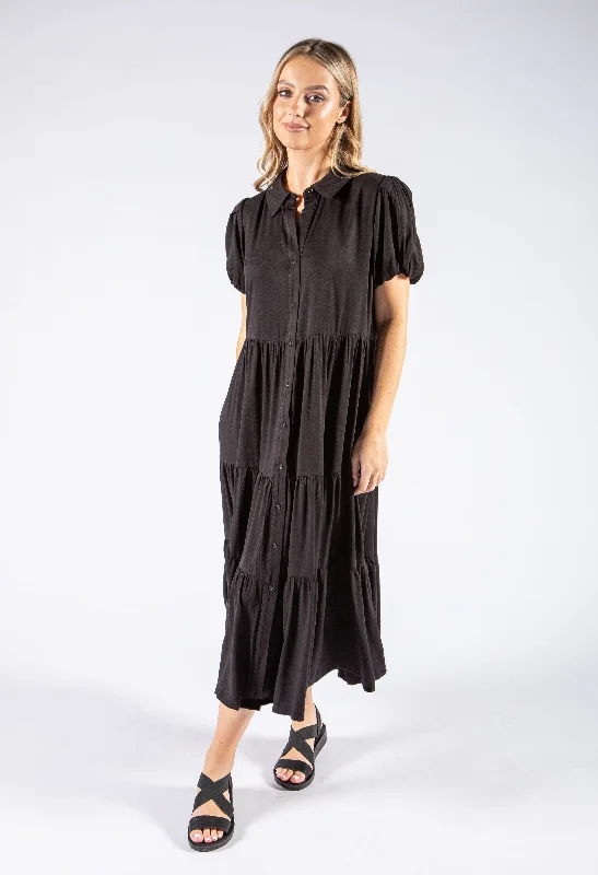 Tiered Hem Button Down Dress