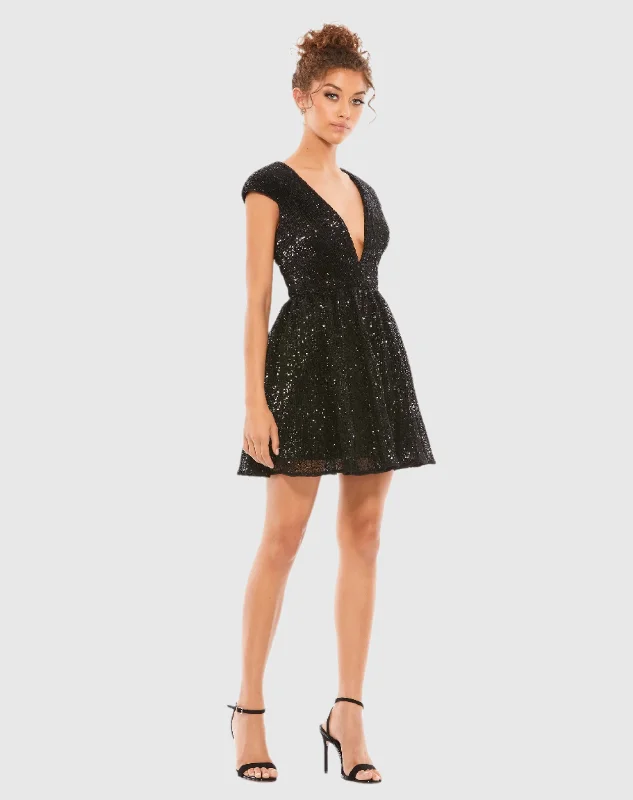 Sequined Cap Sleeve Fit & Flare Mini Dress