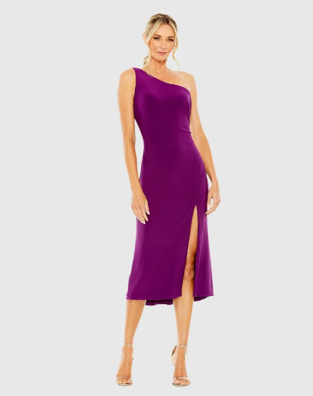 One Shoulder Cowl Back Jersey Midi Dress