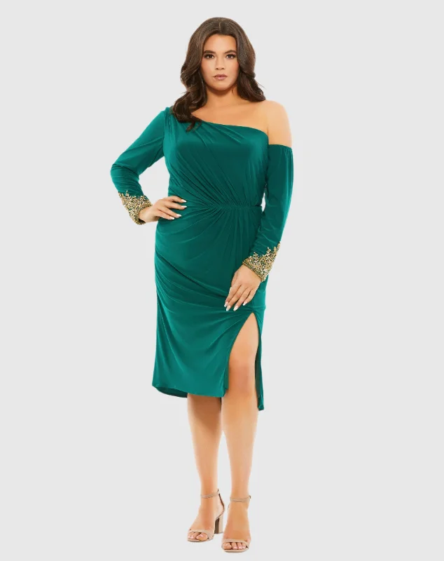 Embellished Cuff Drop Shoulder Midi Dress (Plus)