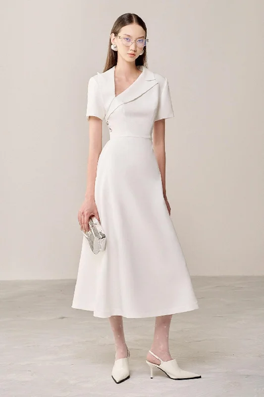 Alin A-line Diagonal Neck Polyester Midi Dress