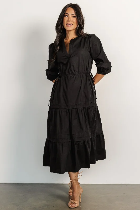 Santa Fe Poplin Midi Dress | Black