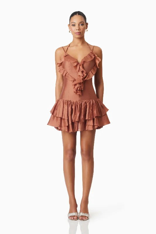 Fauna Party Mini Dress In Brown