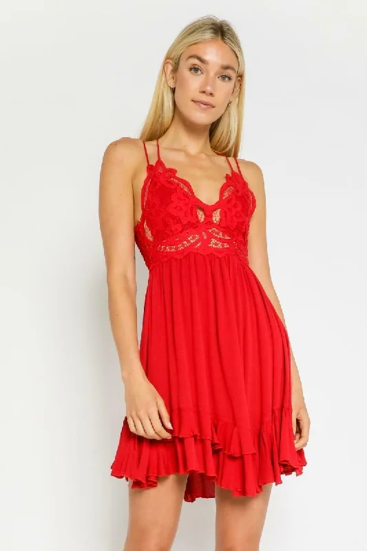 Ava Red Crochet Lace Mini Dress