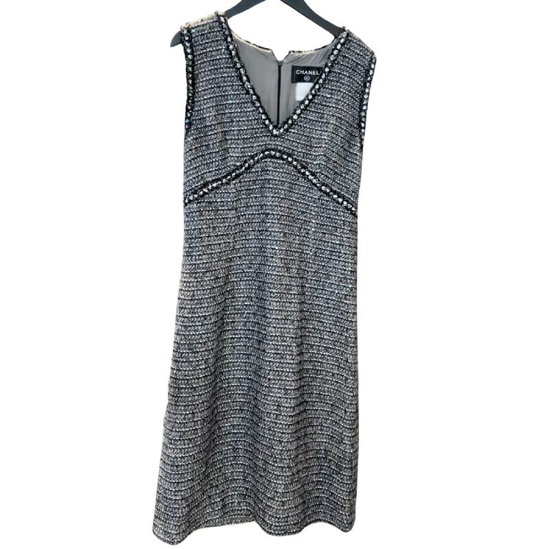 Monochrome V-neck Tweed Midi Dress (Pre-loved)