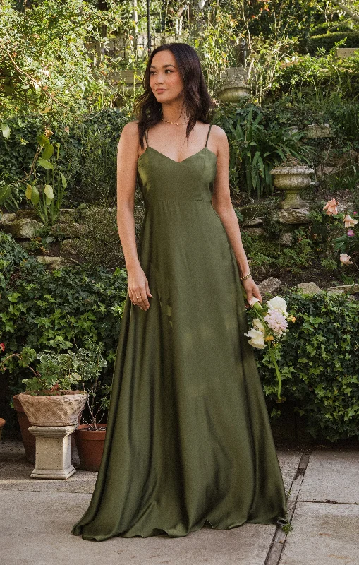 Faith Maxi Dress ~ Rich Olive Luxe Satin