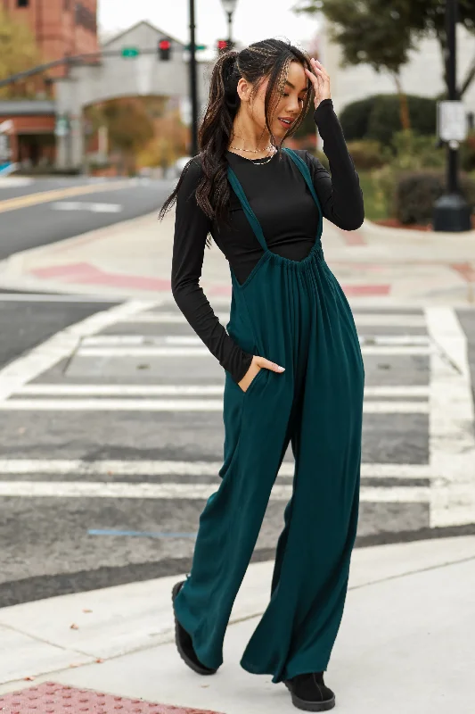 FINAL SALE - Glamorous Influence Hunter Green Suspender Jumpsuit