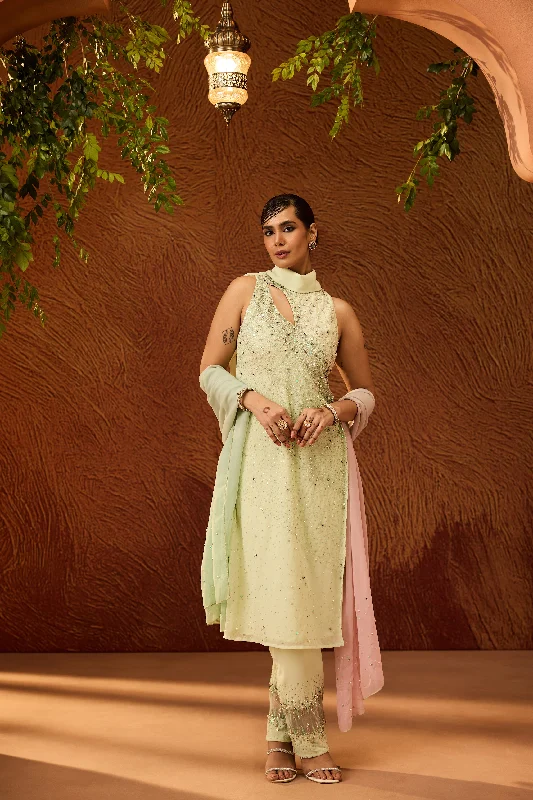 Shayara Pastel Green Embellished Kurta Set