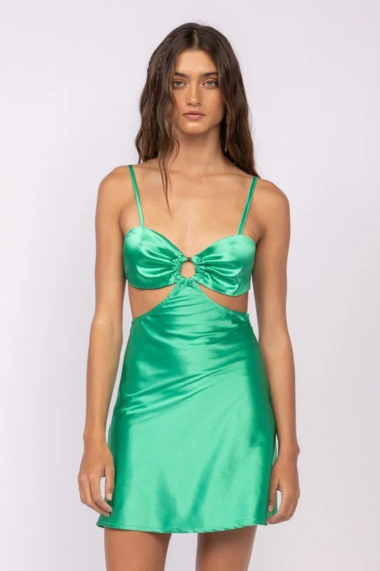 Jamie Green Satin O-Ring Dress