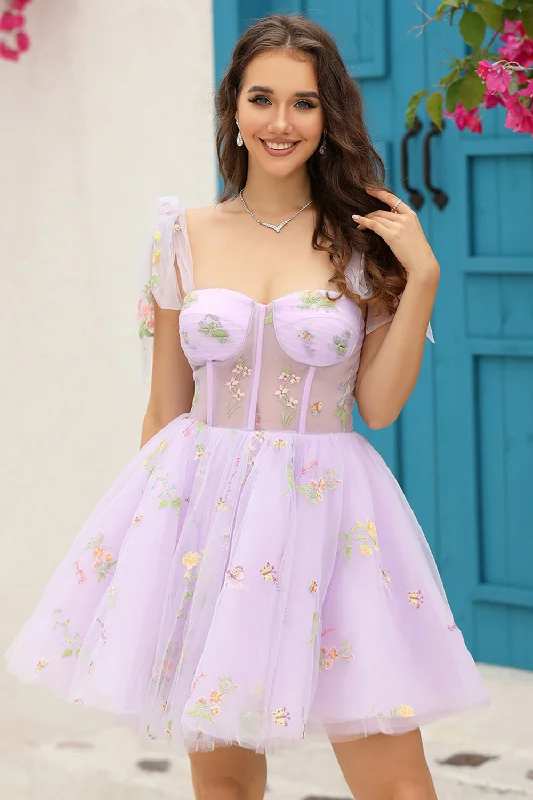 Lavender Corset Embroidery Short Homecoming Dress