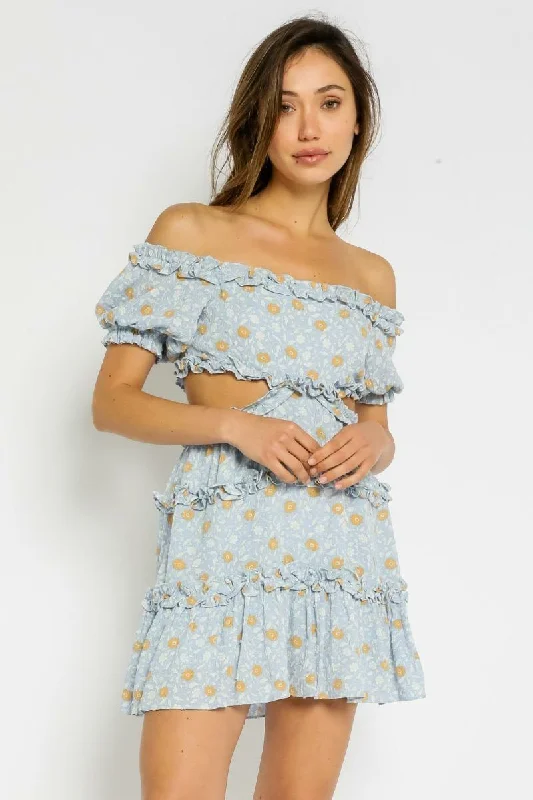 Maya Blue Floral Off-the-Shoulder Mini Dress