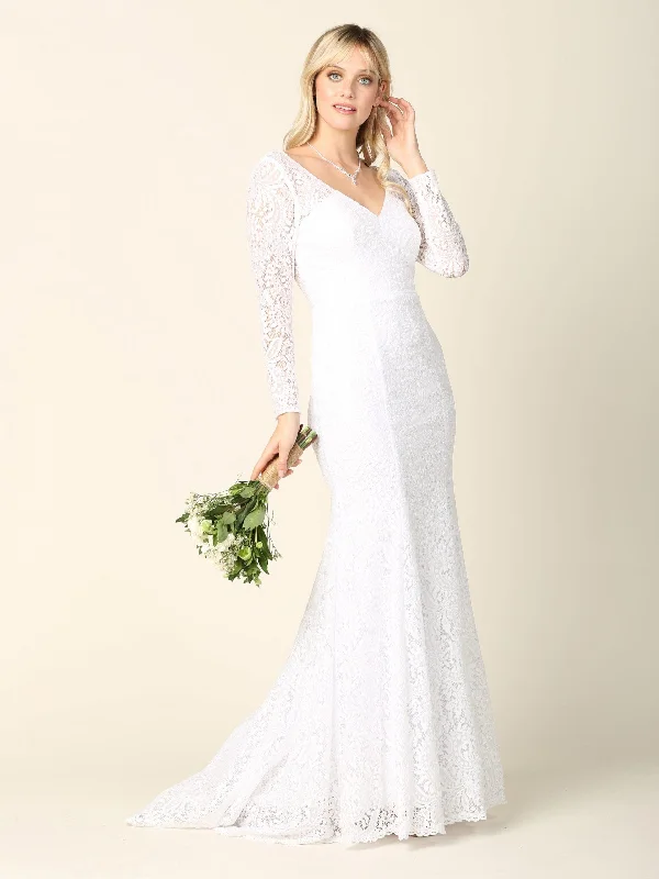 Simple Long Sleeve Lace Wedding Dress Sale