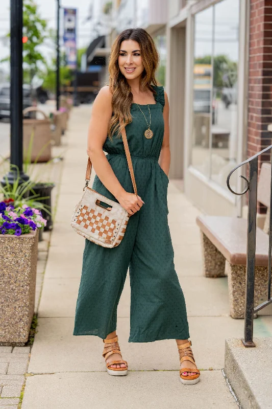 Subtle Textured Ruched Strap Jumpsuit