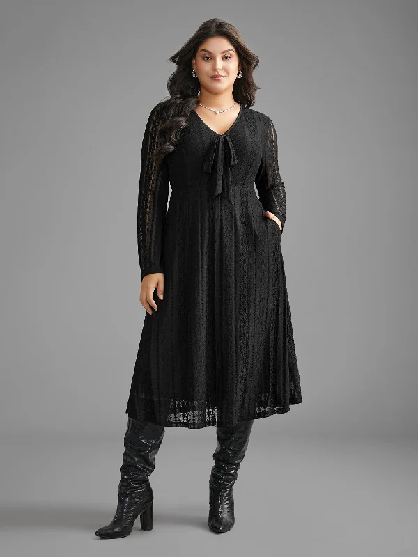 Textured Lace Panel Bell Sleeve Dress