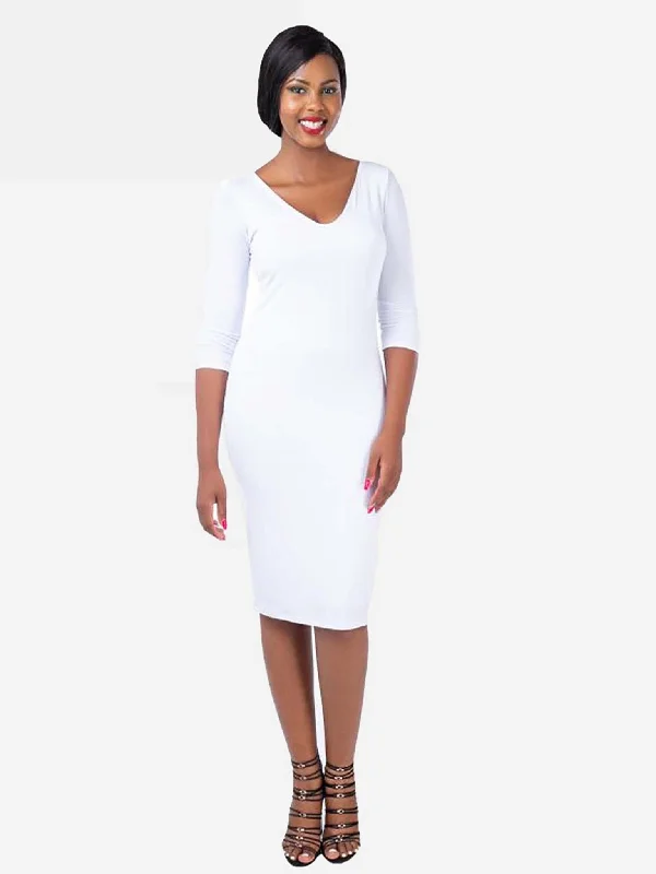 Vivo Basic 3/4 Sleeve Double Layered Bodycon Dress - White