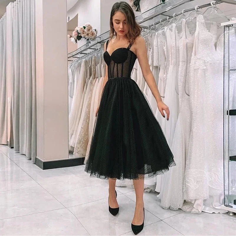 FashionSierra - Black Polka Dot Tulle Short Prom Dresses