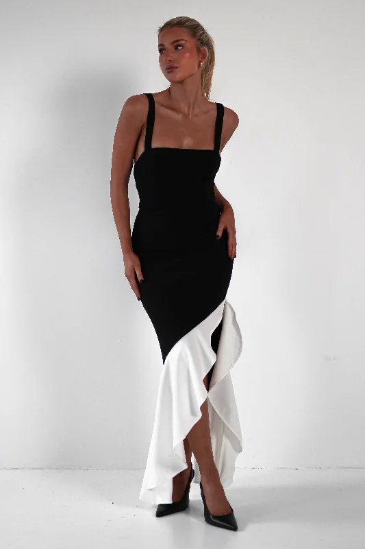 Amelia Contrast Maxi Dress | Black/White