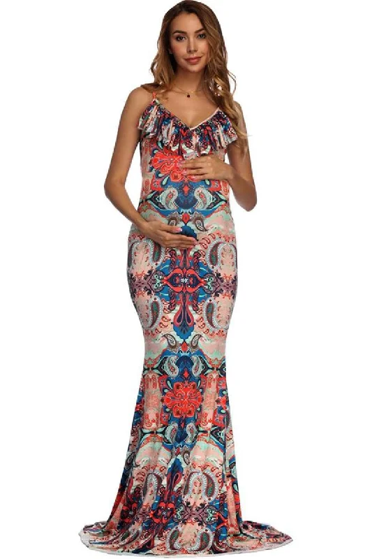 Floral Long Mermaid Maternity Dress