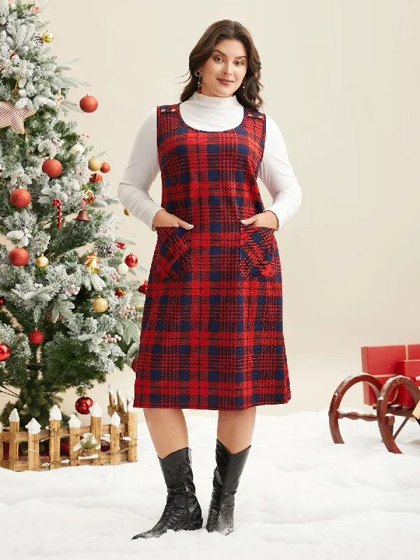 Holiday Plaid Sleeveless Stretch Midi Dress