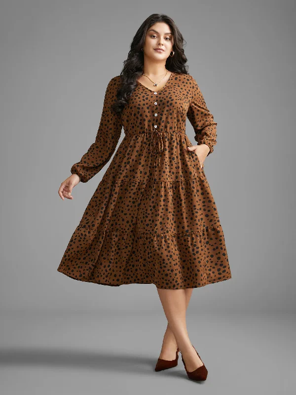 Leopard Print Tie Knot Ruffle Layered Hem Dress