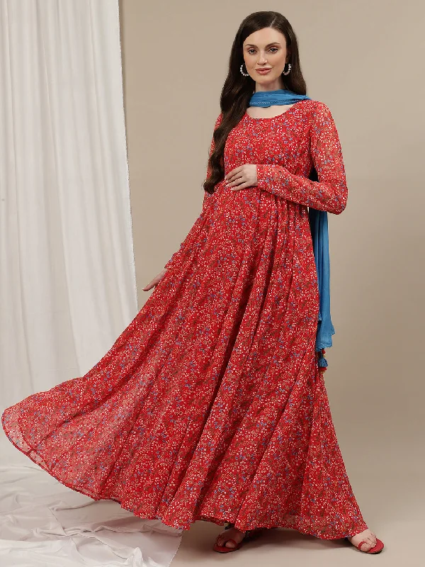 2pc. Red Maternity Gown with Dupatta