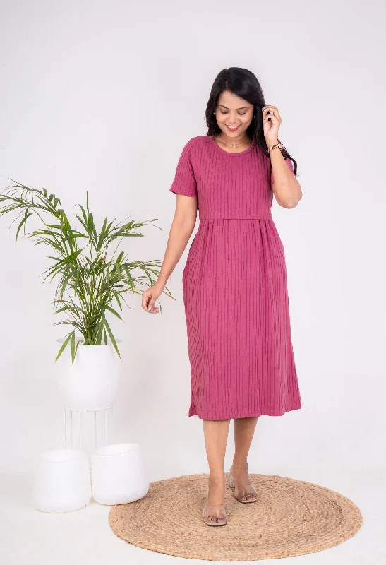 Dusty pink  Ribbed Dress( samaya exclusive premium fabric )