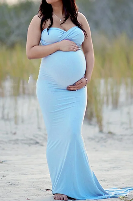 Pregnancy Strapless Sweetheart Neckline Flare Maternity Dress