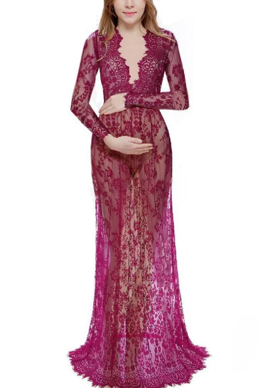 Sexy See Through Lace Maternity Long Dress