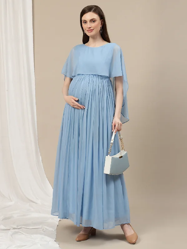 Sky Blue Maternity Long Gown Dress