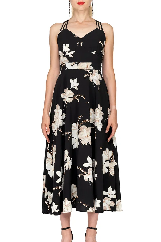 Spaghetti Strap Deep V-neck Floral Fit & Flare Dress